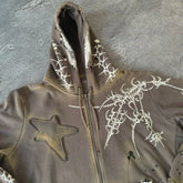 Threebooy Y2k Hooedis Gothic Star Pattern Patchwork Zip Up Hoodie PullovervHarajuku Casual Men and Women Sweatshirt Hoodie Tops Streetwear